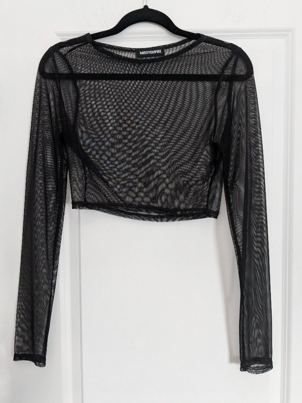 Black Sheer Long Sleeve Cropped Top - Emo, Gothic, Clubbing, Festival, Layering